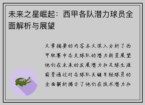 未来之星崛起：西甲各队潜力球员全面解析与展望
